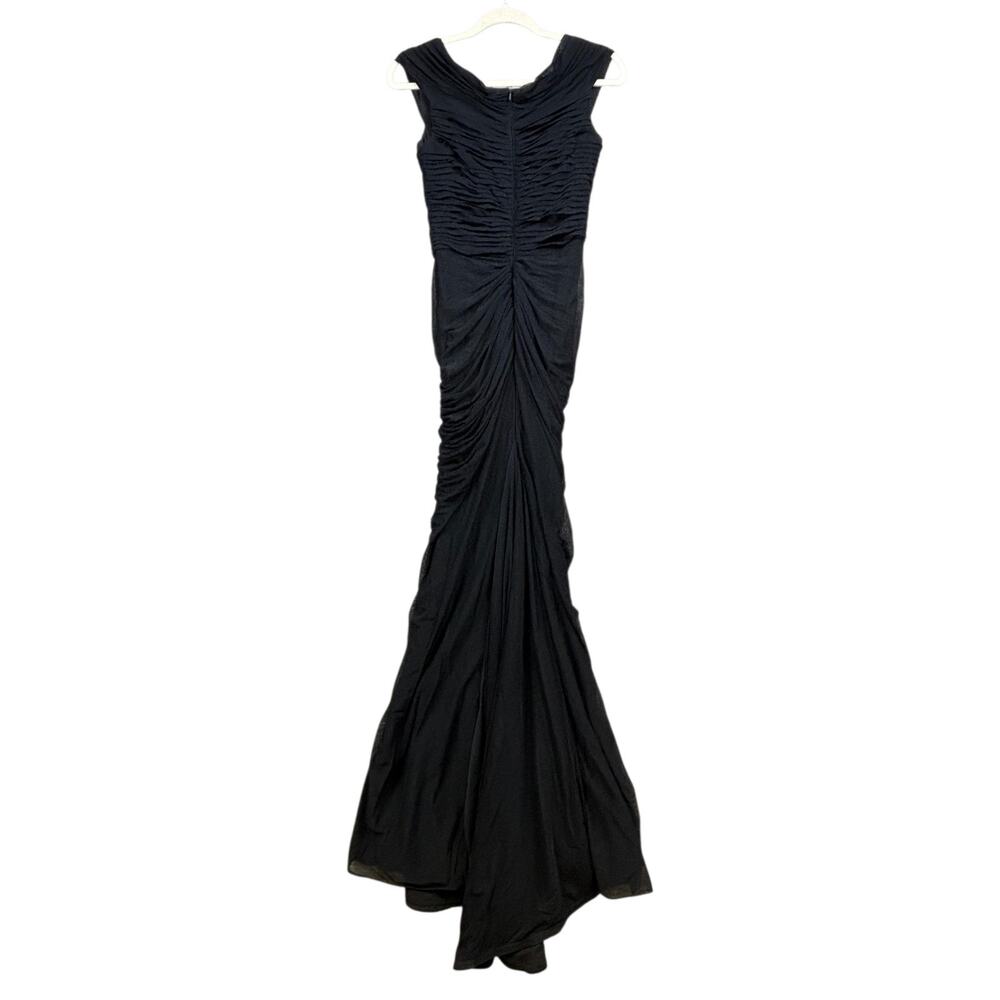 Tadashi Shoji Dress Womens M Black Ruched Mesh Mermaid Maxi Formal Evening Gown